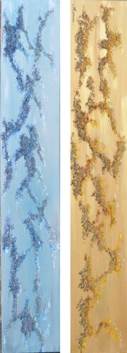 Gold and silver, 3 D, are synonymous with money, medium painting in oil on canvas, excellent to decorate the living room bedroom 64x180 cm SKU 1064 von Romeo Dobrota, Malerei kaufen auf Select