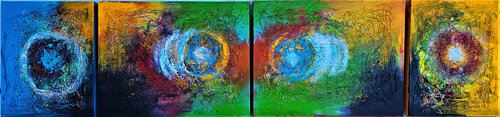 Colors in quartet composition, four performers together. or four seasons, 16x64 inch, 40.5x162.5 cm, SKU 1155 von Romeo Dobrota, Malerei kaufen auf Select