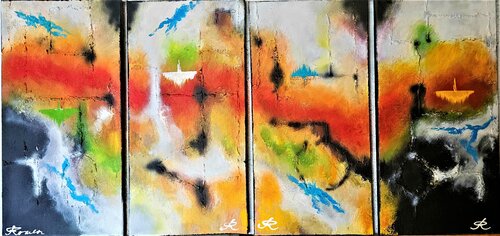 Nulla dies sine art, There is no day without art, full of colors, relaxation, modern, decoration, 24x48 inch, 61x122 cm, SKU 1039 von Romeo Dobrota, Malerei kaufen auf Select