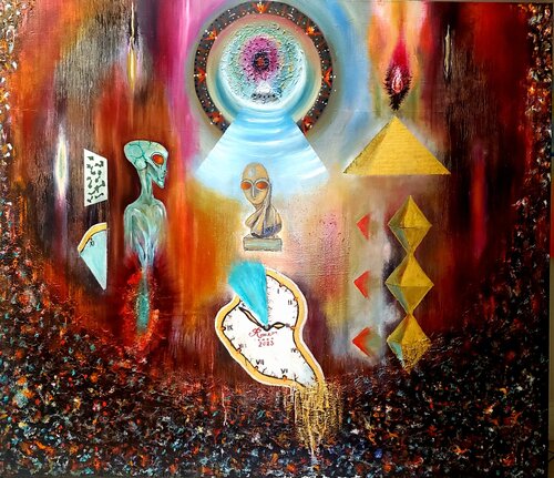 Stunning colors and Stars Gate to Universe Discrete Oil colors on canvas red, blue, white, yellow, green, office, living, Stars Gate in Universe, 152x183 cm, Couleurs époustouflantes et couleurs à l'huile discrètes de Stars Gate to Universe sur toile roug von Romeo Dobrota, Malerei kaufen auf Select