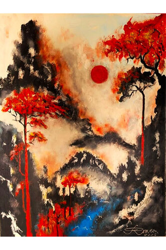 Equatorial mountain night, acrilic on plywood, 30x40 inch, SKU 1206 von Romeo Dobrota, Malerei kaufen auf Select