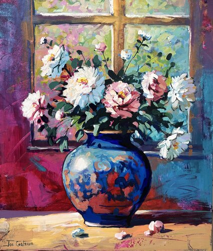 Bloom 9 - Vase with Peonies von Jos Coufreur, Malerei kaufen auf Select