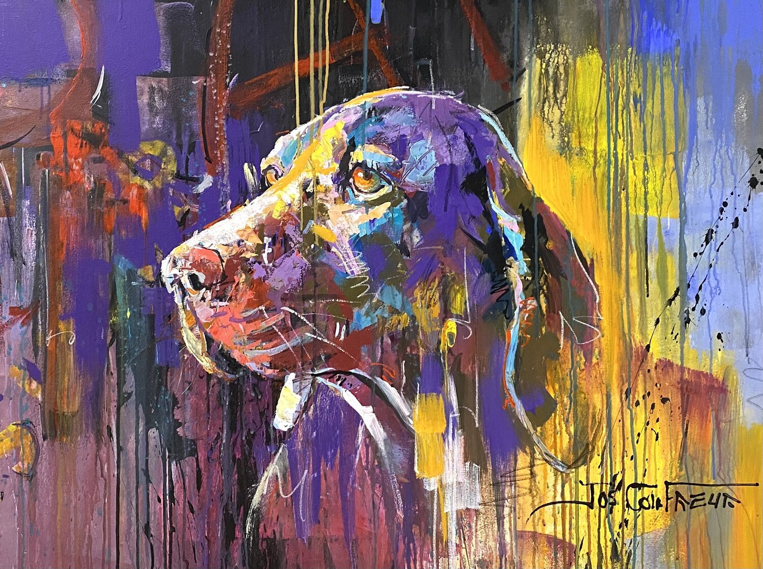 Weimaraner Dog Jos Coufreur Originalgemälde zu verkaufen