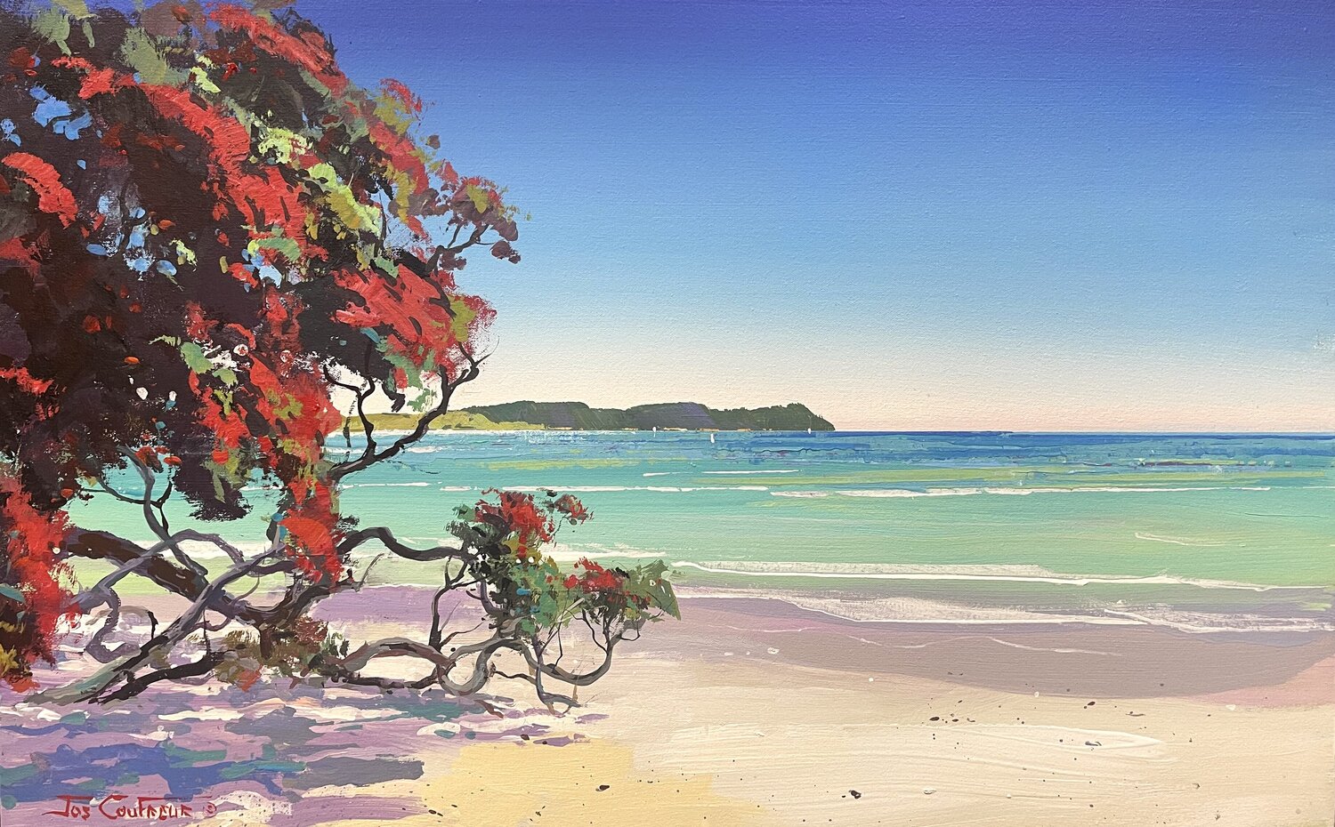 New Zealand Pohutukawa Tree Jos Coufreur Originalgemälde zu verkaufen