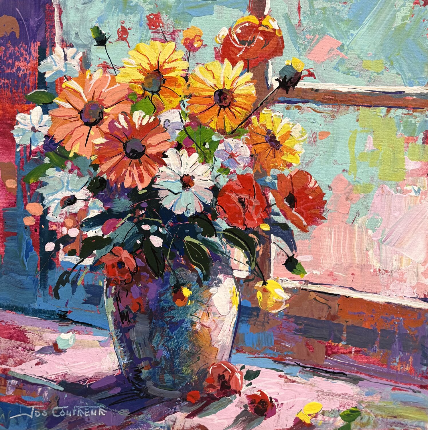 Bloom 10 - Vase with Flowers Jos Coufreur Originalgemälde zu verkaufen