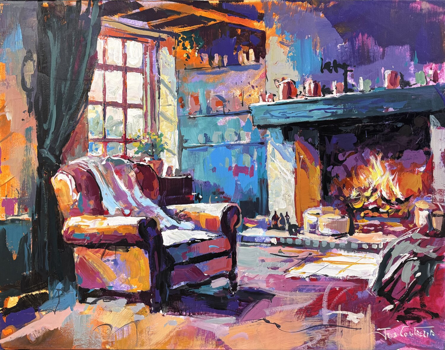 Fireside Glow Jos Coufreur Originalgemälde zu verkaufen