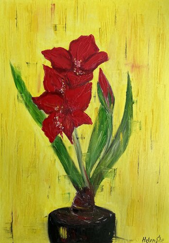 FLOWER AMARYLLIS by Helen She, Painting for Sale on Select