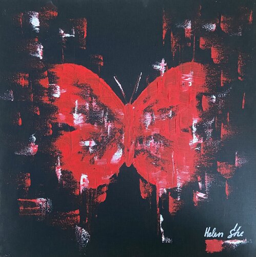 BUTTERFLY MATRIX RED by Helen She, Painting for Sale on Select