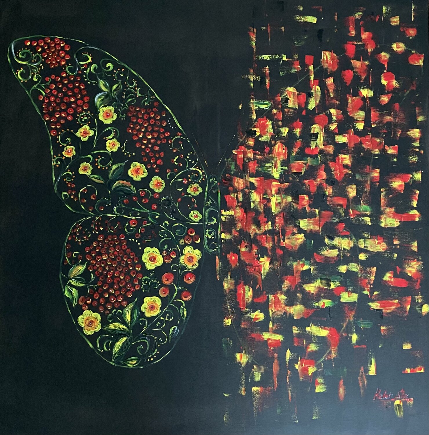 Butterfly Matrix KHOKHLOMA Helen She Original painting for sale