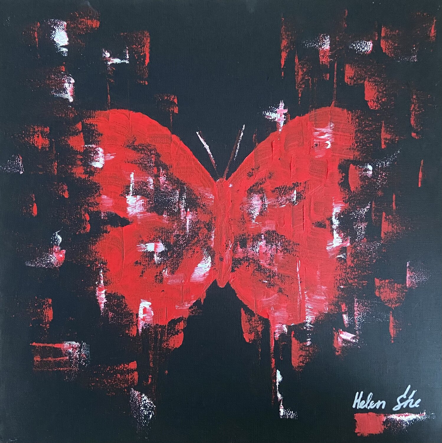 BUTTERFLY MATRIX RED Helen She Original painting for sale