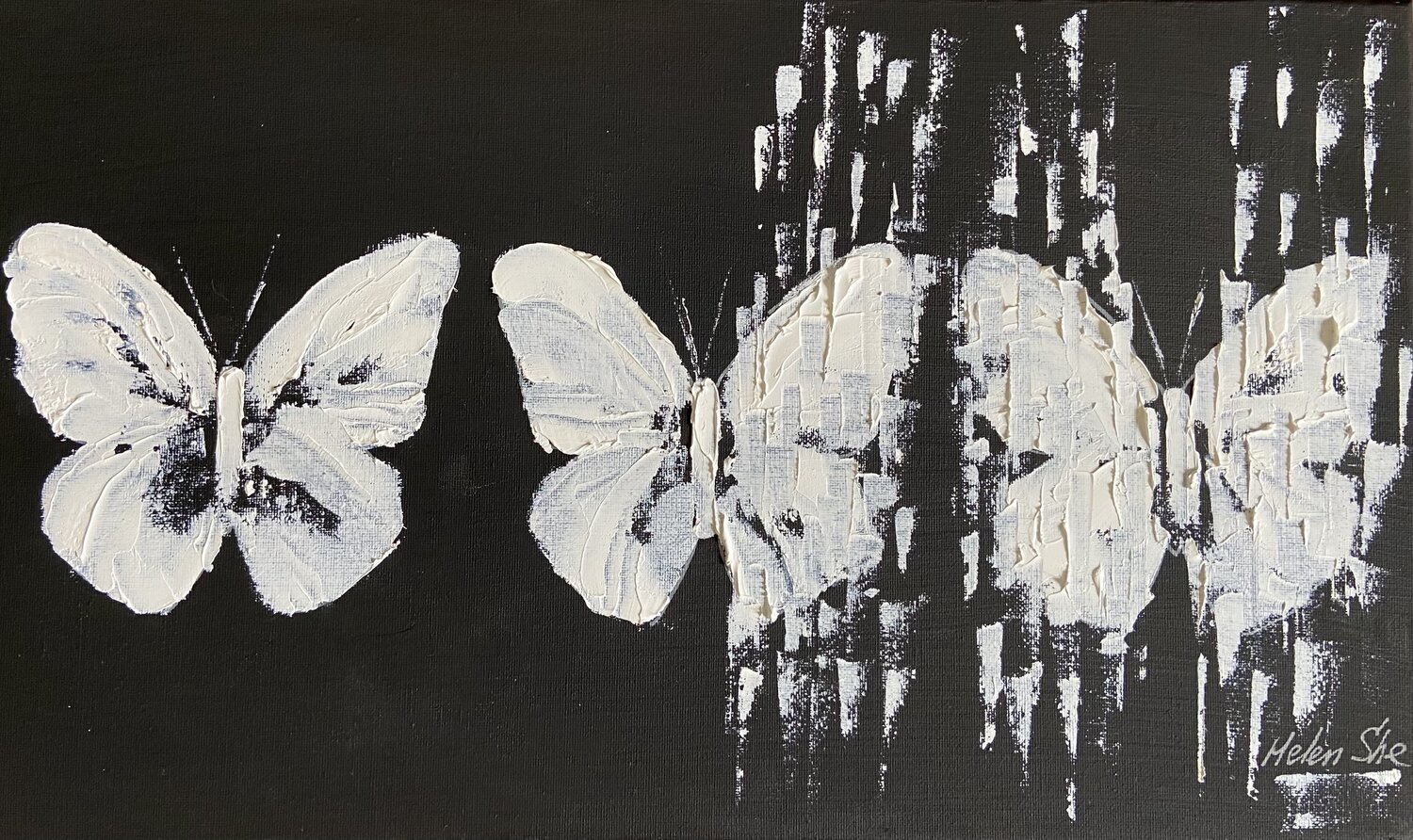 BUTTERFLY MATRIX BLACK AND WHITE Helen She Original painting for sale