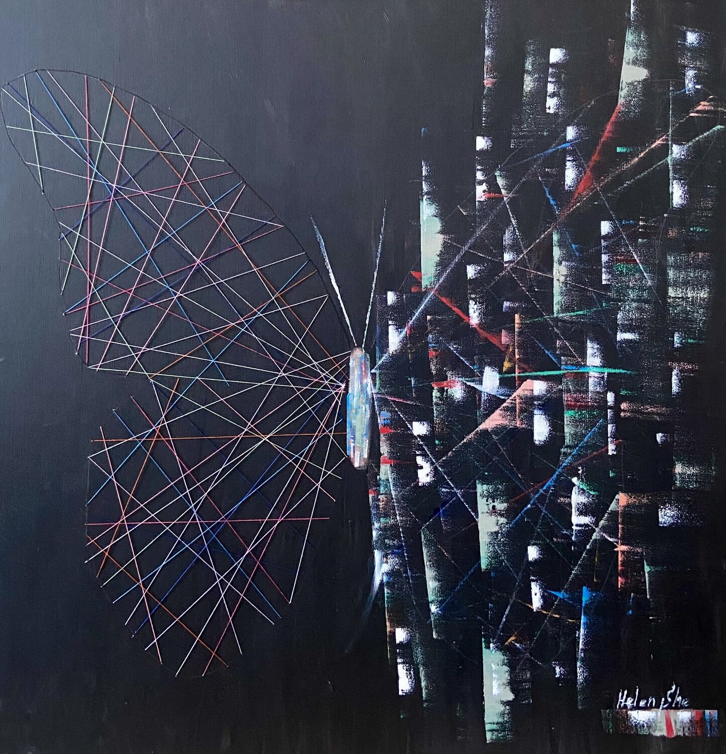 BUTTERFLY MATRIX GEOMETRIC Helen She Original painting for sale