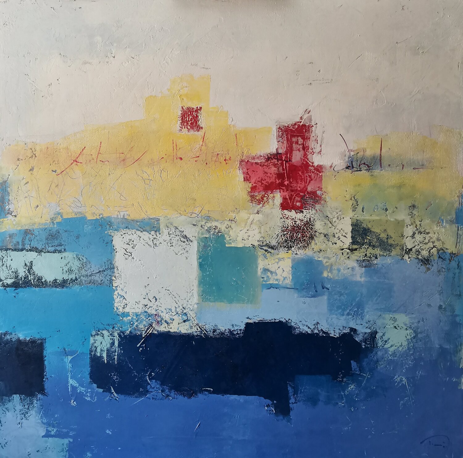 Landscape with red tree Tomàs Sunyol Original painting for sale