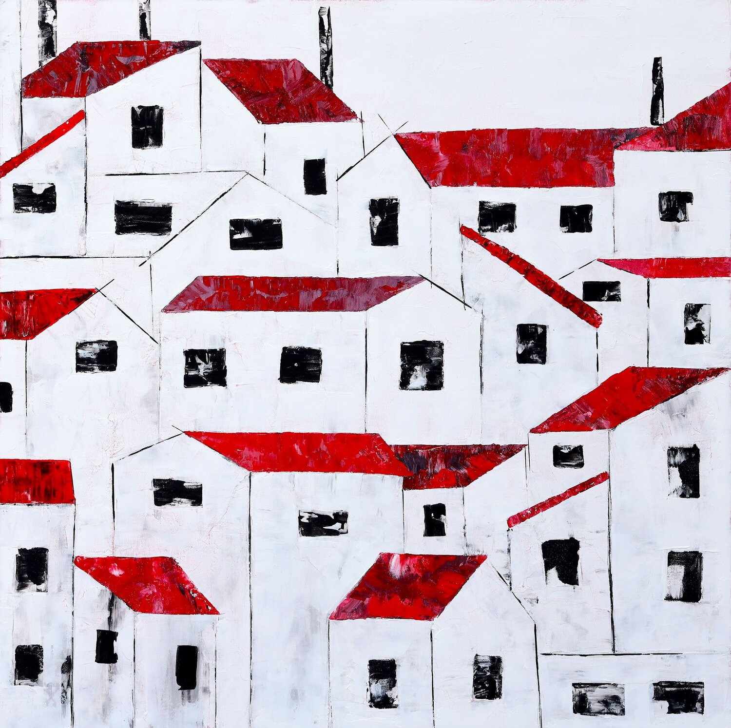 Red Roofs 25 POOVI ART Original painting for sale