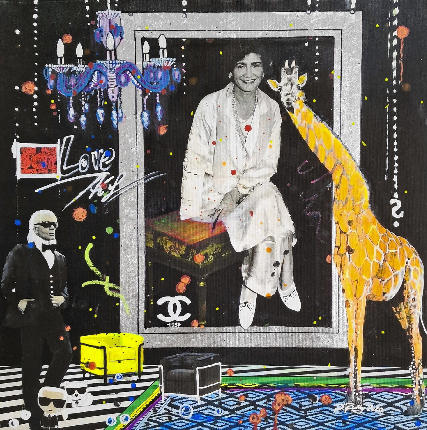 Karl Lagerfeld und Coco Chanel Dagmar Ridky Original painting for sale