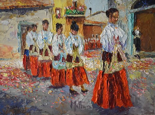 Bimbe in processione a Fonni. by Gianni Mattu, Painting for Sale on Select
