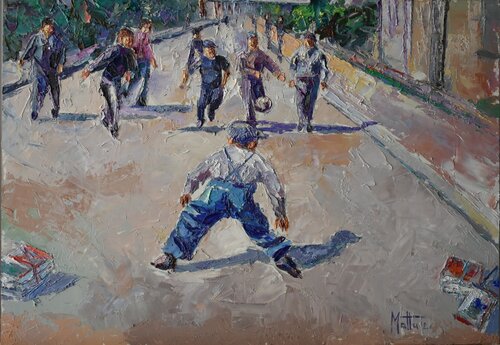 La partita dopo la scuola by Gianni Mattu, Painting for Sale on Select
