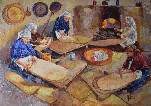 Su pane e vressa  "Il pane carasau" by Gianni Mattu, Painting for Sale on Select