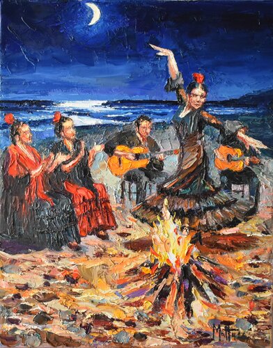 Luna, mare e flamenco by Gianni Mattu, Painting for Sale on Select
