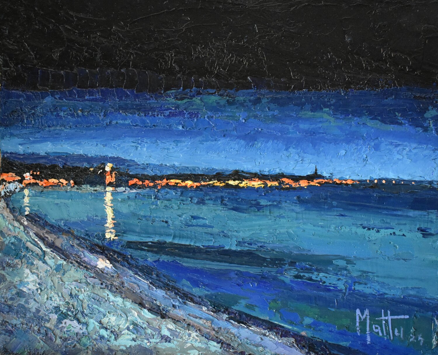 Alghero di notte Gianni Mattu Original painting for sale