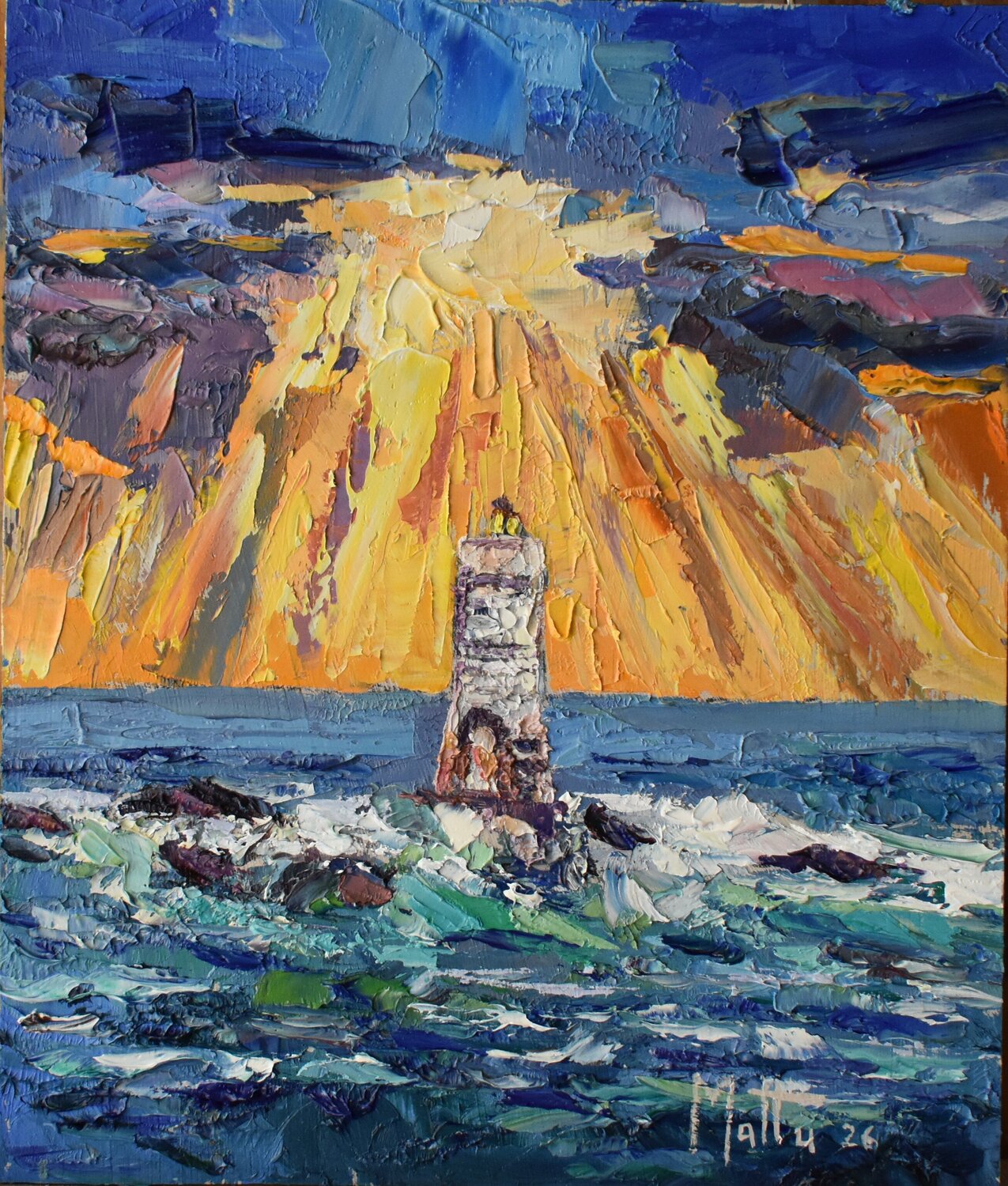 Faro mangia barche. Gianni Mattu Original painting for sale