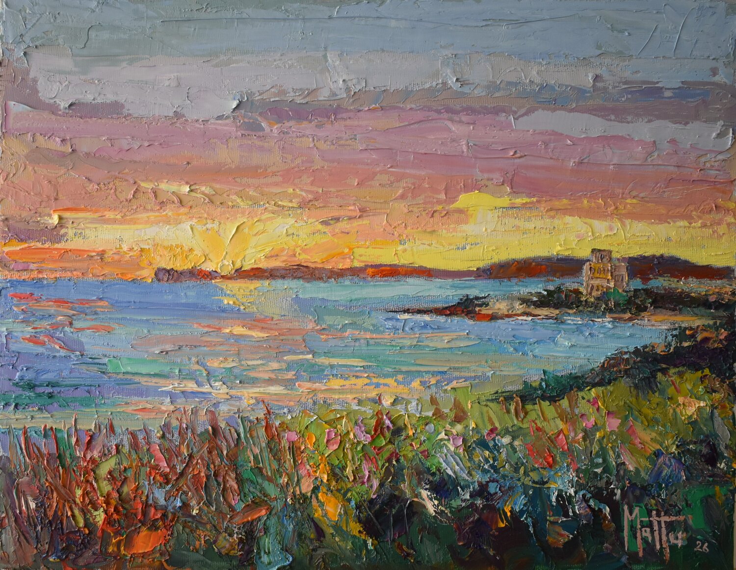 Tramonto sulla riviera Gianni Mattu Original painting for sale