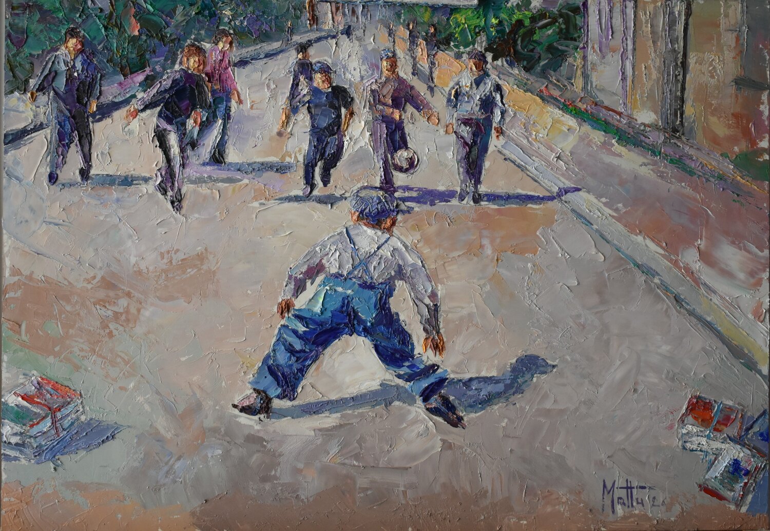 La partita dopo la scuola Gianni Mattu Original painting for sale