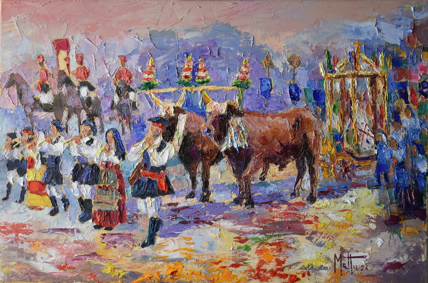 Sant'Efisio in processione Gianni Mattu Original painting for sale