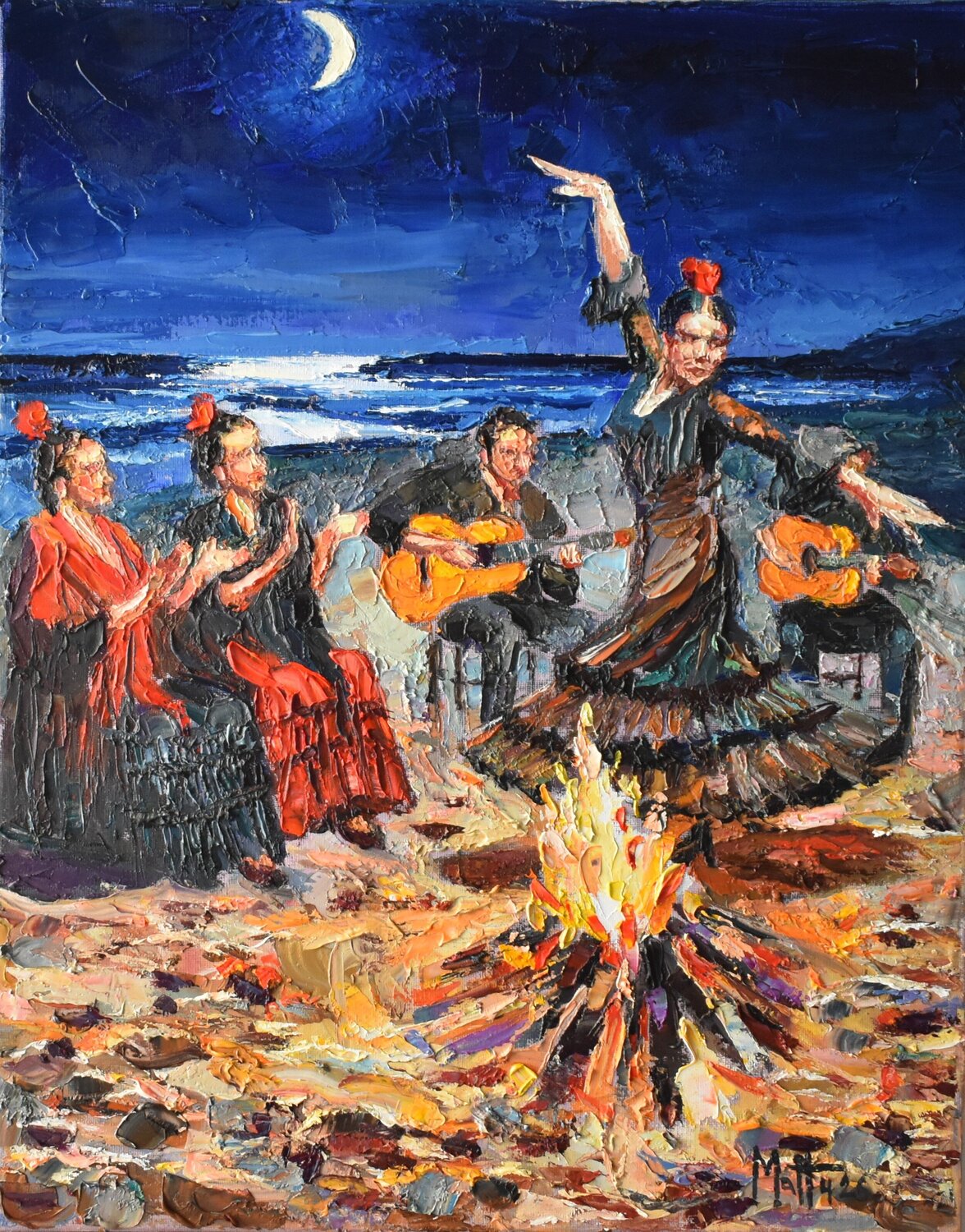 Luna, mare e flamenco Gianni Mattu Original painting for sale