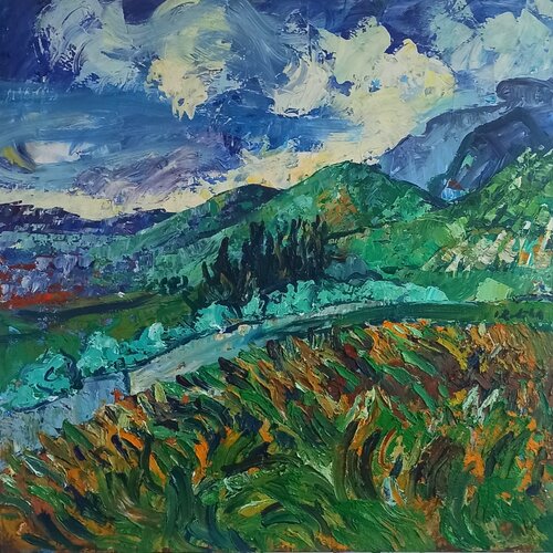 My Van Gogh - Meadows and Mountains by IZABELA Rudzka, Painting for Sale on Select