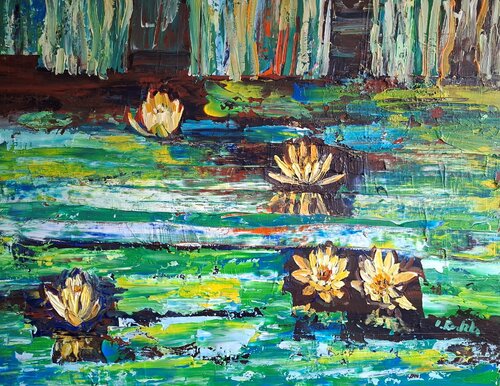 Calligraphies of Nature_ Water Lilies by IZABELA Rudzka, Painting for Sale on Select