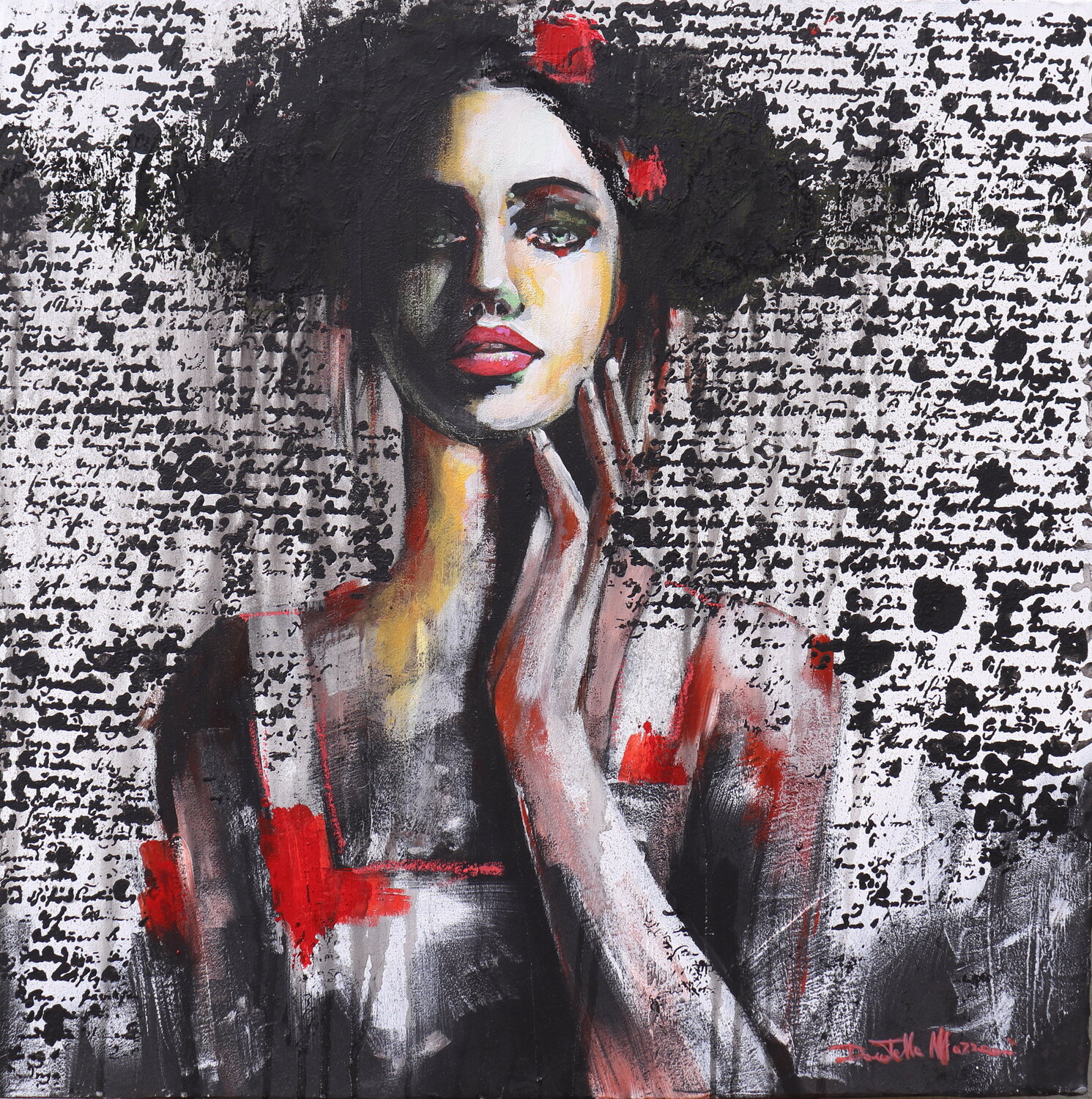 red and words Donatella Marraoni Original painting for sale