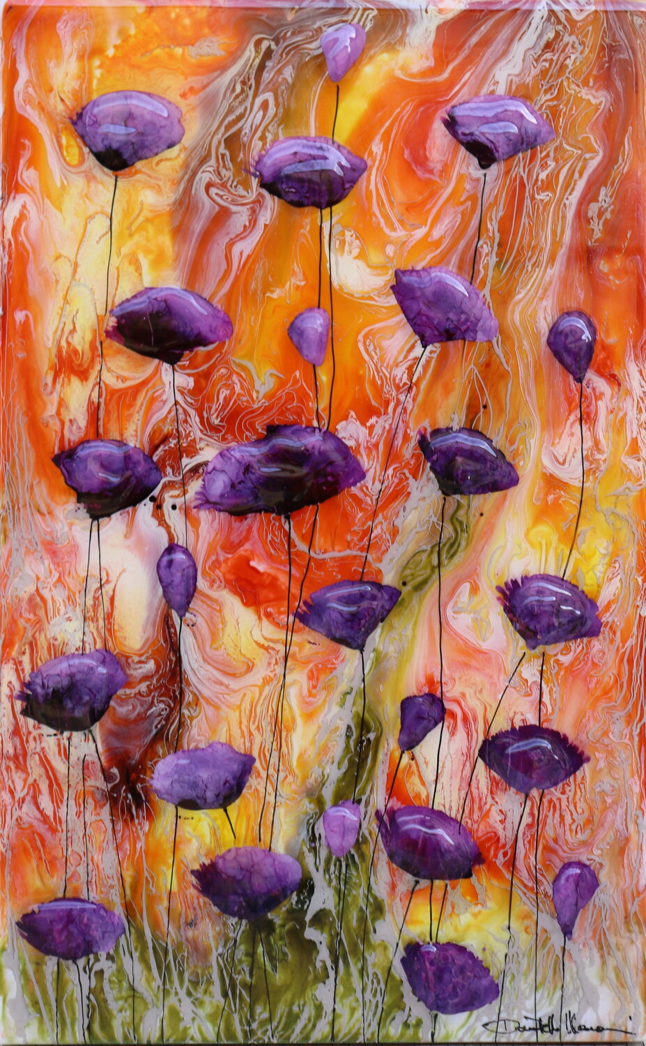 Poppies in purple Donatella Marraoni Original painting for sale