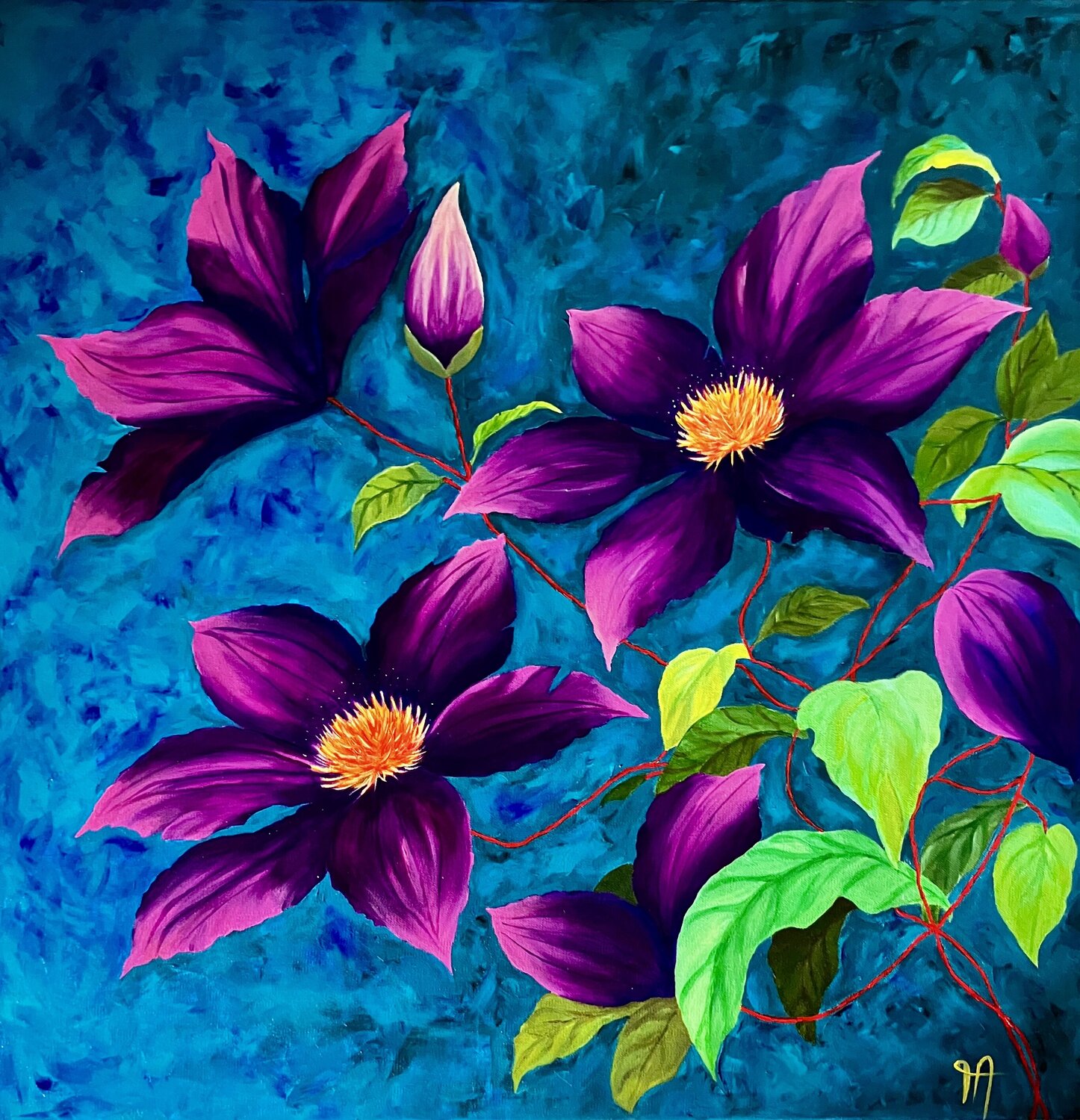 Le temps des Clématites Françoise Augustine Original painting for sale