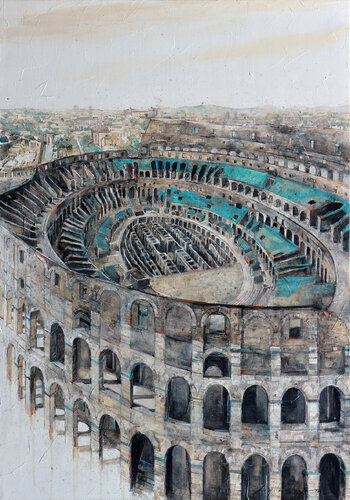 Vista aérea del Coliseo, Roma by Fernando Arribillaga Martínez, Painting for Sale on Select