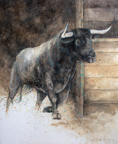 Toro Saliendo by Fernando Arribillaga Martínez, Painting for Sale on Select