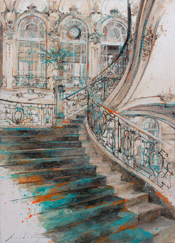 Escaleras Interior Real Casino de Madrid by Fernando Arribillaga Martínez, Painting for Sale on Select