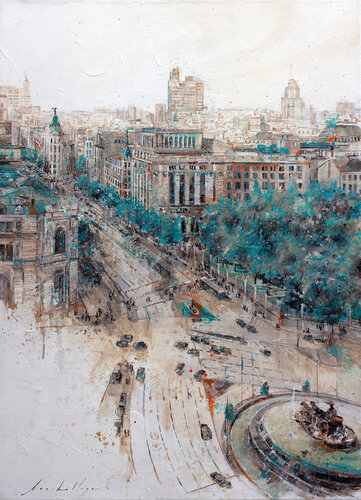 Paseando por Madrid, Vista aérea de Cibeles by Fernando Arribillaga Martínez, Painting for Sale on Select