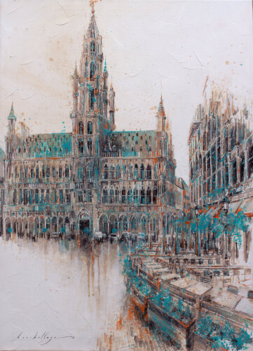Paseando por BRuselas, Grand Place by Fernando Arribillaga Martínez, Painting for Sale on Select