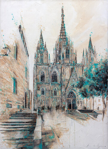 Paseando por Barcelona, Catedral by Fernando Arribillaga Martínez, Painting for Sale on Select