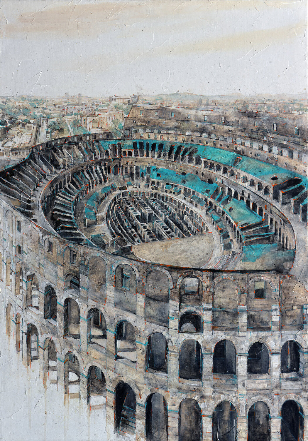 Vista aérea del Coliseo, Roma Fernando Arribillaga Martínez Original painting for sale