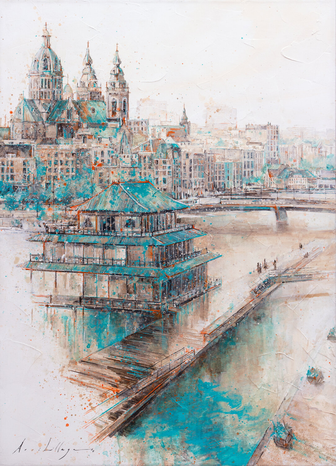 Paseando por Amsterdam Fernando Arribillaga Martínez Original painting for sale