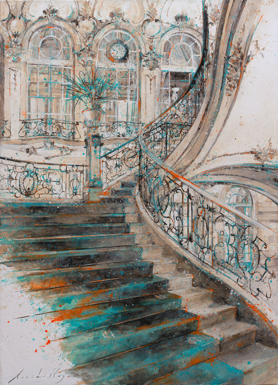 Escaleras Interior Real Casino de Madrid Fernando Arribillaga Martínez Original painting for sale