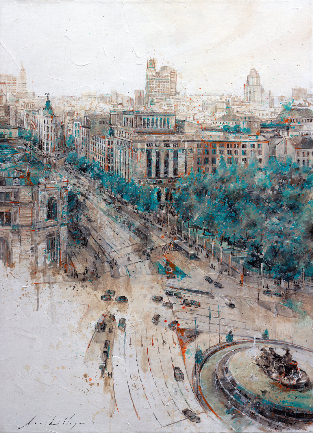 Paseando por Madrid, Vista aérea de Cibeles Fernando Arribillaga Martínez Original painting for sale
