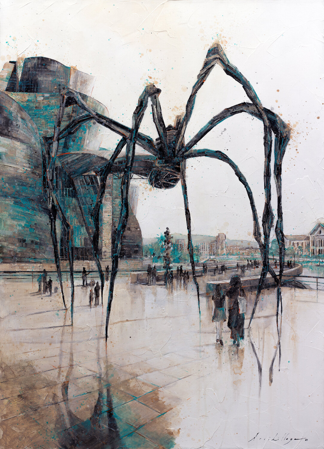 Paseando por Bilbao, Guggenheim Fernando Arribillaga Martínez Original painting for sale