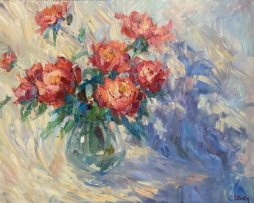 Peonies ans there shade by Genia Sheyn, Painting for Sale on Select