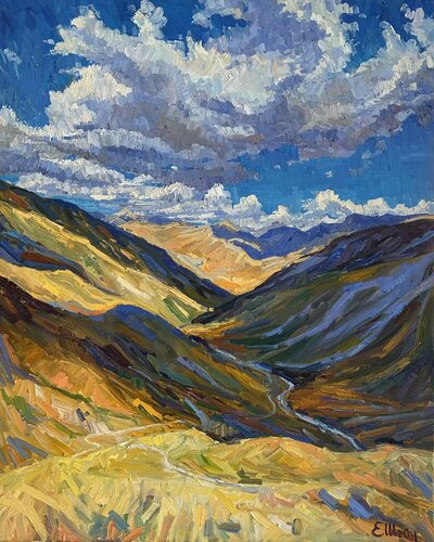 Road under the clouds by Genia Sheyn, Painting for Sale on Select