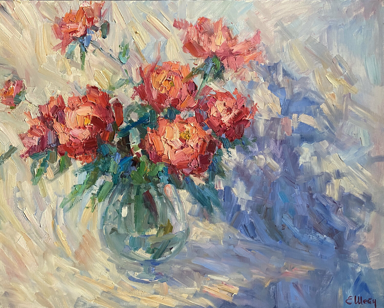 Peonies ans there shade Genia Sheyn Original painting for sale