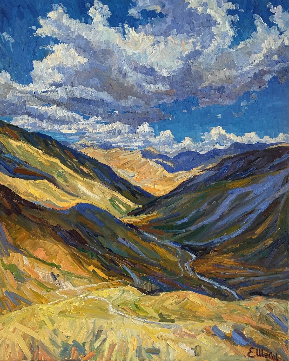 Road under the clouds Genia Sheyn Original painting for sale