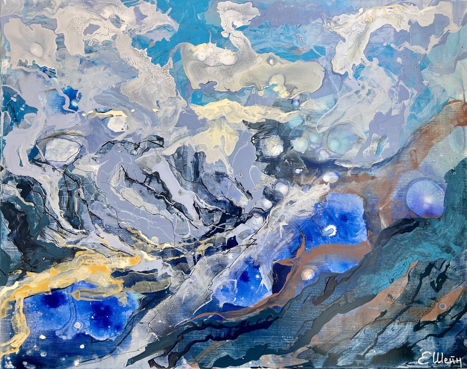 View of the Aosta Valley through the clouds Genia Sheyn Original painting for sale